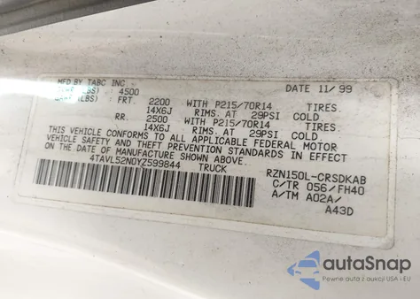 2000 Toyota Tacoma from USA, damaged, VIN 4TAVL52N0YZ599844